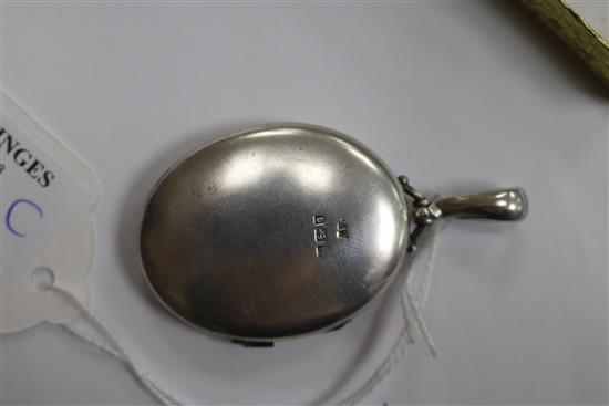 Two Victorian engraved silver lockets and an ornate Indian white metal locket, largest 50mm.
